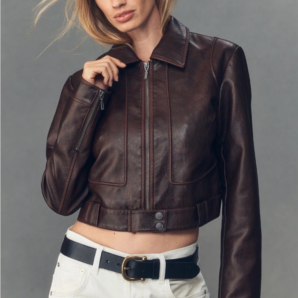 NWOT Pilcro Chocolate Brown Cropped Leather Jacket